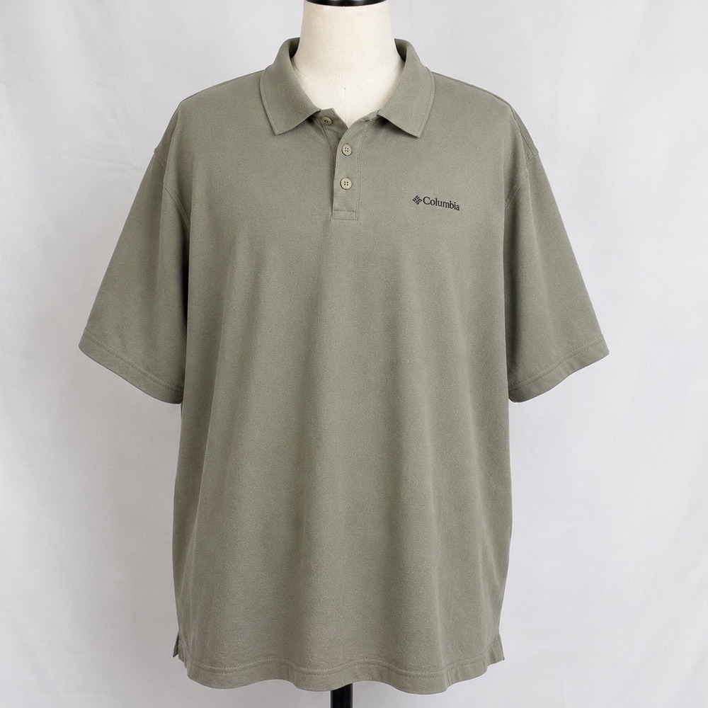 Columbia Mens Active Fit Polo Shirt XXL Sage Green Short Sleeve Pique Dadcore